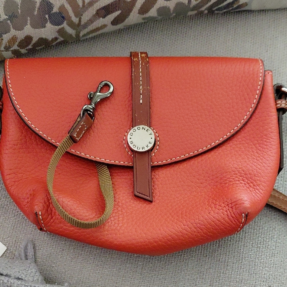 Dooney & Bourke Orange Brown Crossbody Bag with Pebbled Finish